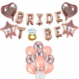 Bachelorette Rose Gold Balloons Bride To Be Party Decorations with a diamond ring Plus Foil and Latex Confetti Balloons for Bridal Shower