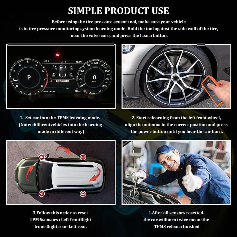 Rebvugr TPMS Relearn Tool, Tire Pressure Monitor System Sensor, EL-50448
