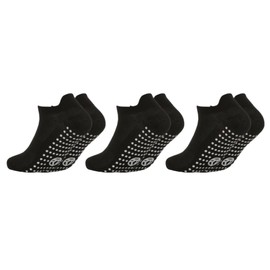 GM Apparel- 3 Pairs Girls Kids Gripper Socks Non Slip Trampoline Socks with Grippy Sole - Dance Gym Sports Trainer Liner Low Cut Ankle Socks with Heel Protection, Indoor Sox (Black-12.5-13.5 UK)