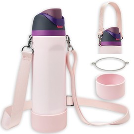Silicone Boot Set for Cute Owala Water Bottle 32 oz - Includes Non-Slip Sleeve, Shoulder Strap & Handle Strap, Perfect Owala Accessories, Fits Owala Tumbler, Owala Free Sip, Pink owala (Pink)