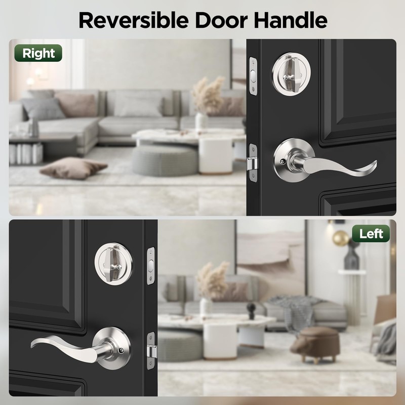 MAXECURITY Silver Front Door Handle and Deadbolt Set, Classic Lock