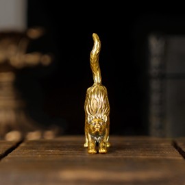 CHOVY Retro Seductive Cat Sculpture-Elegant Stretched Pose 100% Solid Brass Handcrafted - Ideal Home Decor Desk Ornament Collectible Art Piece Office Accent Artistic Scene Decoration