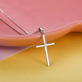 Billie Bijoux First Communion Gifts for Girls Cross Necklaces for Women 925 Sterling Silver Cross Pendant Necklaces Jewellery Gifts for Mum Women Wife Girls Her, Silver,