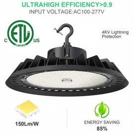 BFT 150W UFO LED High Bay Light 5000K 22500LM High Bay led Shop Lights 0-10V Dimmable,600W HID/HPS Replacement,5' Cable with Plug,IP65 Hanging Hook,Shop Lights for Warehouse Garage Gym,Workshop
