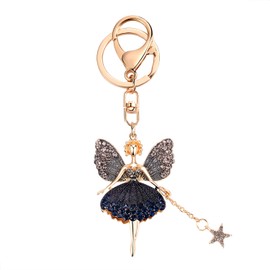 Butterfly Wings Flower Fairy Pendant Keychain Bling Crystal Rhinestone Dancing Ballet Car Key Ring for Women Backpack Bag Pendant Charms Black