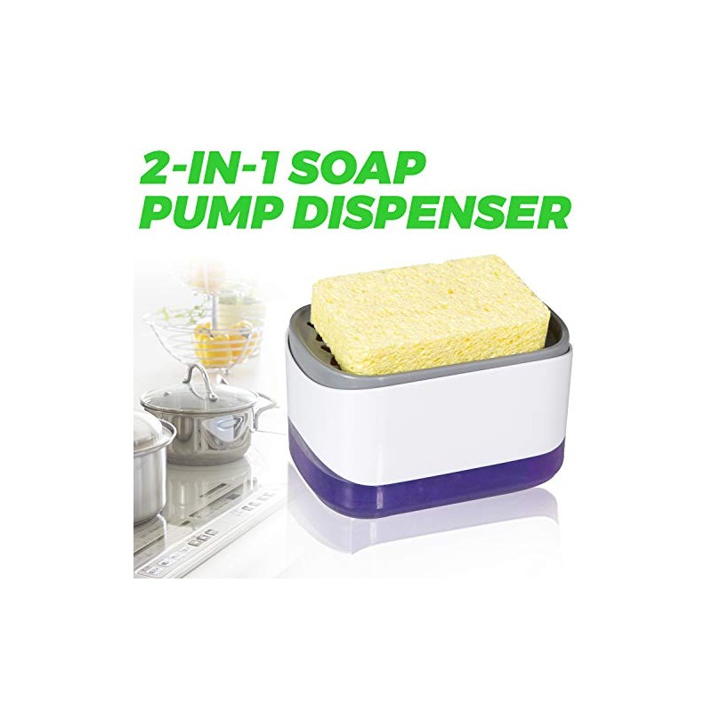Soap Dispenser for Kitchen, Sponge Holder, Countertop Soap Dispensing Pump,