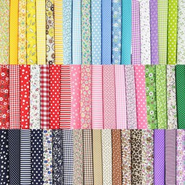 REGODI 56 PCS 25x25cm Floral Cotton Fabric Patchwork Square Bundles Dot Pattern Pre-Cut Quilt Blending Fabric for Sewing and Crafting