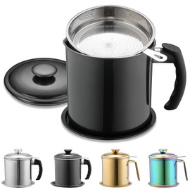 Evanda Oil Pot 1.4L 304 Stainless Steel Black Coating Oil Strainer with Saucer Not Easy to Drip, Filter Cartridge, Oil Strainer, Filter Residues, Oil Filter, Oil Filter, Frying Oil Container, Tempura