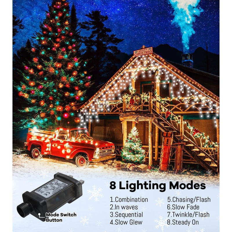 Icicle Outdoor Christmas Lights,460LED 17.5M/57ft Christmas Decorations Lights Plug in,Cool