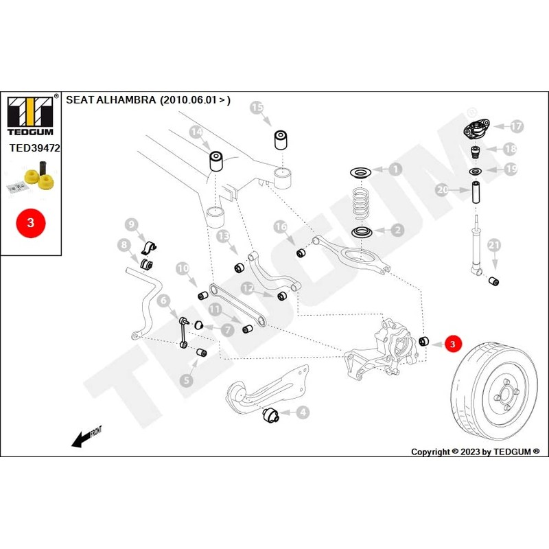 TEDGUM TED39472 POLYURETHANE BUSHING REAR LOWER CONTROL ARM (OUTER)