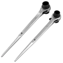 SEHOI 2 Pcs Ratchet Scaffold Wrench Set,19mm and 22mm CR-V Steel Double Ended Socket Ratcheting Podger Scaffold Spud Wrench for High Altitude Work and Auto Repair (Silver Tone)
