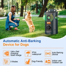 Ultrasonic Anti Barking Device for Dogs, Dog Bark Alarm Deterrent Devices with Solar & USB Charging, 3 Modes Dog Barking Silencer up to 50 FT, Stop Dog Barking Control Device, Bark Box