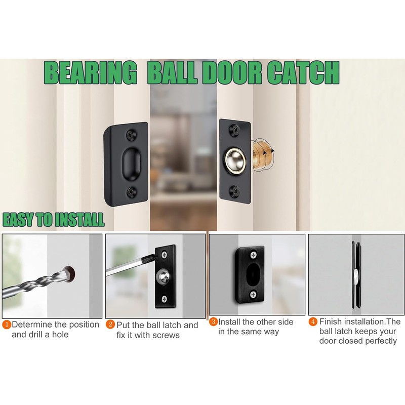 Litensh 4pcs Adjustable Cabinet Door Ball Catch, Stainless Steel Ball
