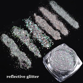 Reflective Nail Glitter Powder 6 Boxes Sparkling Diamond Glitter for Nails Iridescent Sequins Holographic Glitter Super Bright Pigment Dust Glitter Nail Art Decor