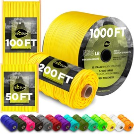 TECEUM Paracord Type III 550 Yellow Pastel – 200 ft – 4mm – Tactical Rope MIL-SPEC – Outdoor para Cord –Camping Hiking Fishing Gear and Equipment – EDC Parachute Cord – Strong Survival Rope 419