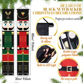 Lounsweer Nutcracker Christmas Decorations Nutcrackers Banners Porch with LED String Lights Xmas Nutcracker Decor Tall Soldier Model Nutcracker Outdoor Banners for Door Yard Holiday (White,Red,Blue)