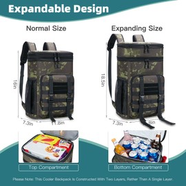 HSHRISH Cooler Backpack, Picnic Bag, Expandable, Waterproof, Leak-Proof Cool Bag, Insulated Large Cooler Bag for Men, Women, Hiking, Travel, Camping, Beach, Picnic, BBQ, 30 L, Black Camo, Black camo