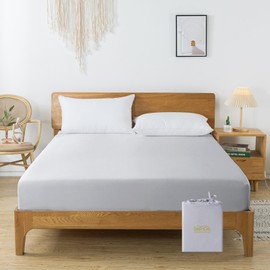 bienDo Bamboo Fitted Sheet, Single Size, Vegan Silk, Softer Than Egyptian Cotton Bedding Linen, 35CM Deep Pocket, 400 Thread Count, Cooling, Breathable, Hypoallergenic - Light Grey