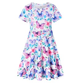 RAISEVERN Little Girl Dresses Butterflies Animal Short Sleeve Party Sundress Kids Casual Swing Birthday Dress Size 6
