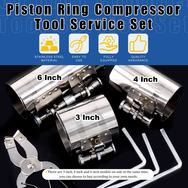 Glarks 3Pcs 6" Piston Ring Compressor Tool Service Set, Car