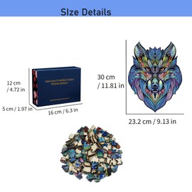 ieron 200 Pcs Original Wooden Jigsaw Puzzle, Majestic Wolf, Medium 9.13x11.8, Unique Animal Shaped Puzzle Box, Birthday Idea for Kids, Adults, Girls, Boys, Family Game and Hobby