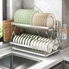 2-Tier 304 Stainless Steel Dish Rack, Foldable Over Sink with