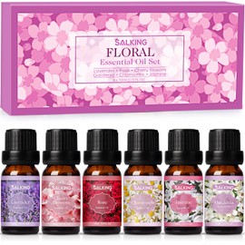 SALKING Floral Essential Oils Set, Premium Pure and Natural Essential Oils, Fragrance Oil Scented Oils for Oil Diffusers 6 x 10 ML - Lavender, Rose, Jasmine, Cherry Blossom, Gardenia, Chamomile