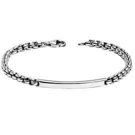 LeCalla Solid 925 Sterling Silver Men's Box Chain ID Bracelet | Classic Italian Round Box Chain ID Bracelet for Men | Men's Silver Jewelry Bracelet, (7.5, 8, 8.5, 9 Inches) Made in Italy