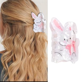Easter Bunny Hair Clips for Women and Girls Rabbit Hair Claw Clips for Thick and Thin Hair Cute White Cartoon Rabbit Hair Barrettes Strong Hold Hairpins Hair Accessories Easter Day Party Favors