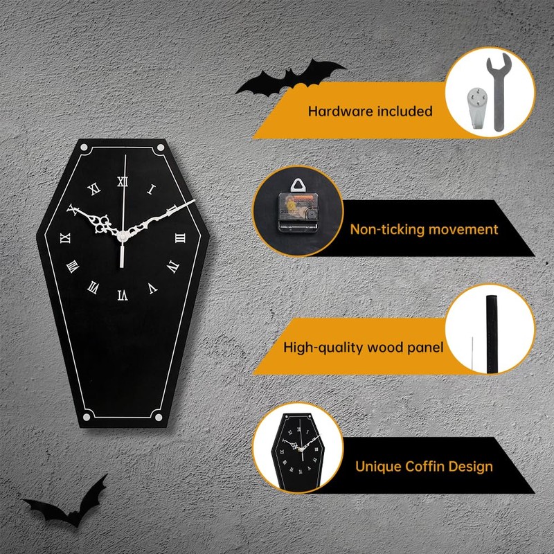 Coffin Wall Clock, Gothic Decor Wall Hanging Clock for Living