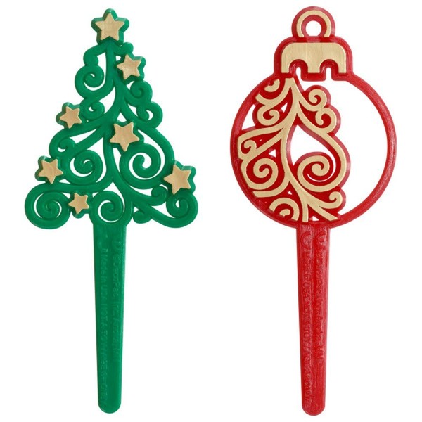 Púas para magdalenas con diseño de árbol de Navidad y adorno, 24 piezas