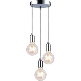 Modern Spiral 3 Pendant Light Fitting, Retro E27 Edison Style Lamp Holder ,Suspended Pendant Ceiling Light Fitting-Chrome