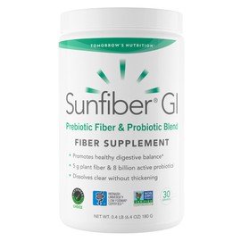 Tomorrow's Nutrition Sunfiber GI, Prebiotic Fiber & Probiotics, 5g Prebiotic Fiber & 8 Billion Probiotics Per Serving, Low FODMAP, 30-Day Supply, 30 Day