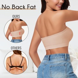 WOWENY Women's Strapless Bra Non-Slip Silicone Wireless Bandeau Bras with Support Seamless Padded Bralette Tube Top Bra Beige S