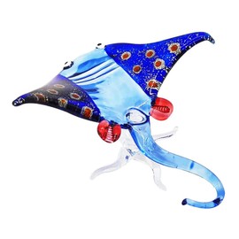 WitnyStore Tiny 3½" Glitter Blue Red Dotted Stingray Figurine - Miniature Hand Blown Painted Glass Sea Rays Fish Marine Animals Colorful Crystal Decorative Figures Collectible Figurines Décor Gifts
