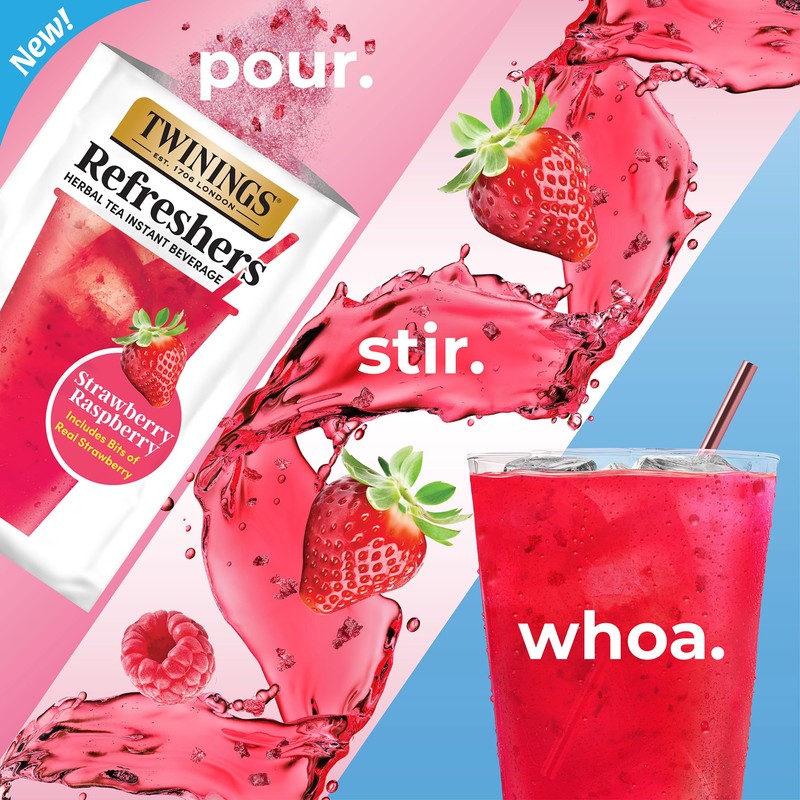 NEW Twinings Strawberry Raspberry Refreshers, Herbal Tea Instant Beverage with