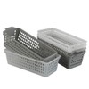 Dynko 6 pack Slim Plastic Storage Baskets, Grey and Clear