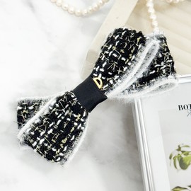 Burnaby white fringe black gold thread ribbon pin 10cm / 버나비 화이트 프린지 블랙 금사 리본핀 10cm