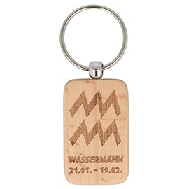 Spruchreif Key Ring with Engraving "Zodiac Sign and Date, Wooden Key Ring, Gift for Men and Women, Zodiac Sign Gifts, Aquarius.