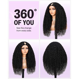 Megalook hair V Part Wig Human Hair 12A Deep Curly Wig Human Hair Glueless U Part Wig with Clip 200% Density Half Wigs for Women Beginner Friendly No Sew In No Glue 24 Inch