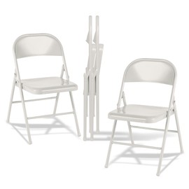 VECELO Metal Folding Chairs 4 Pack, Double Hinged Steel Frame Easy Foldable&Stackable for Office Kitchen Dinning Wedding Patio and Garden