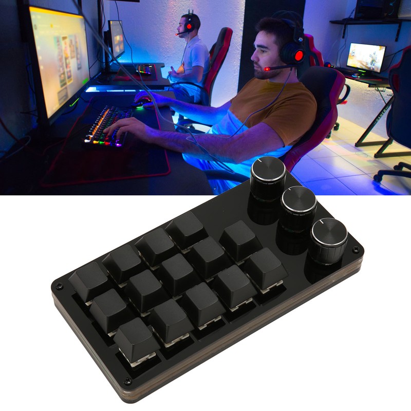 Mini Custom Keypad 14 Keys 3 Knobs Programmable Blue Switch