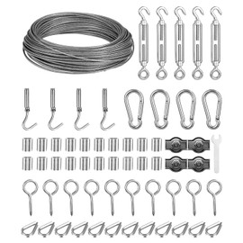 2 mm Steel Cable Kit, 30 m Wire Rope Stainless Steel Tension Wire, Coated Trellis Wire Rope with Eyelets Wire Rope Clamp, for Climbing Plants, String Light Suspension, Washing Line Steel Cable