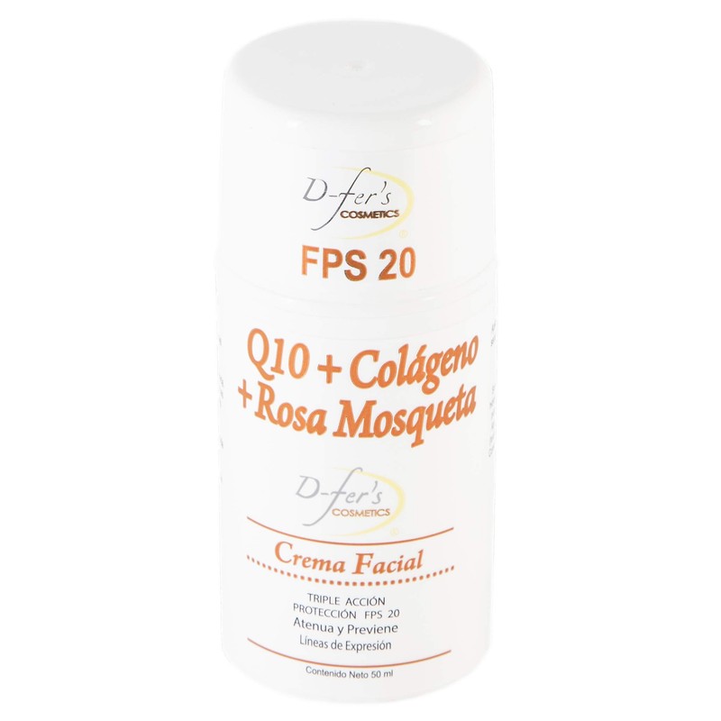Crema Facial, Q10 Colageno Rosa Mosqueta. Protección FPS 20 50