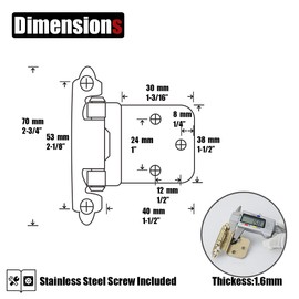 JQK 3/8 Inch Inset Cabinet Door Hinges Gold, 10 Pack 5 Pairs Flush Face Mount Cupboard Self-Closing Kitchen Cabinet Hardware Hinges, CH201-BG-P10