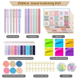105PCS Bible Study Supplies Set for Women, Bible Journaling Kit with 12PCS Highlighters and Pens no Bleed, 1 Set Bible Tabs, 22 PCS Sticky Annotation Notes, 20PCS Cross Clips, 50PCS Christian Stickers