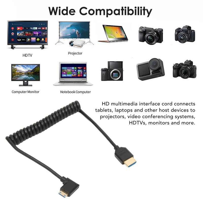 HD Multimedia Interface Cable 8K 48Gbps Right Elbow Mini HD