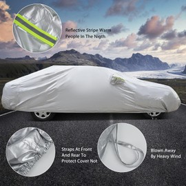 CGFOXUO Car Cover Waterproof All Weather, UV Protection Windproof Outdoor FullCar Cover,Full Exterior Covers for Sedan SUV Hatchback Coupe for Automobiles(Fit Sedan Length 193 * 70 * 59 inch)