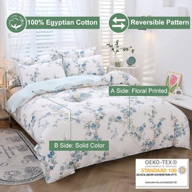 URBONUR Floral Duvet Cover Set Twin Size 3-Pieces Egyptian Cotton Bedding Set Percale Weave Garden Chic Flowers Comforter Cover, Soft Breathable Durable Duvet Covers with Button Closure