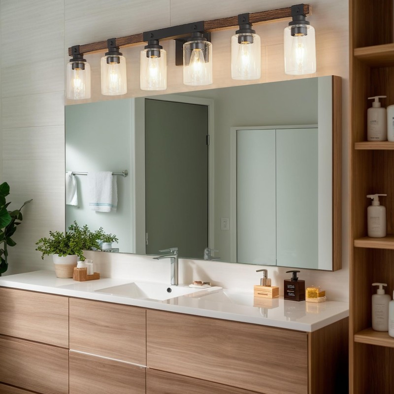 Floresita 6 Light Bathroom Vanity Light 40in with Glass Shade,